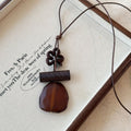 Brown Wood Geometric Pendant Cord Necklaces Jewelry Accessory view 8
