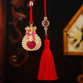 Mixed Heart and Pearl Fortune Pouch Car Hangers plus One Plain Red Tassel view 2