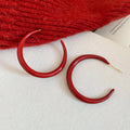 Red Coated Hoop Stud Earrings In Three Graduated Sizes view 6