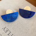 Gold And Blue Semicircle Stud Earrings With Mottled Finish view 6