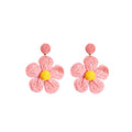 Seven Color Woven Five Petal Flower Statement Earrings view 6