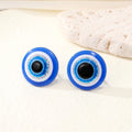 Round Blue Evil Eye Resin Stud Earrings in Three Sizes view 5