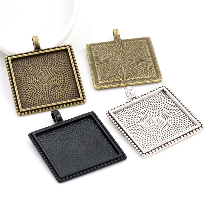 Square Pendant Bezel Trays with Geometric Textured Backs