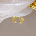 Gold Heart Bow Stud Earrings Pink Crystal Pearl Accents view 3