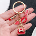 Red Love Lips Handbag and Heart Metal Keychain Set view 3