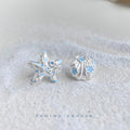 Silver-Tone Asymmetric Blue Enamel Starfish Shell Studs view 4