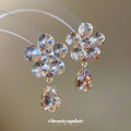 Crystal Flower Faceted Teardrop Stud Earrings Statement Pair view 4