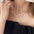 Silver Faceted Square Bead Chain Necklace Minimalist Collar view 3
