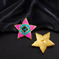 Pink Enamel Look Star Green Center Statement Stud Earrings view 2