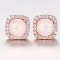 Cushion Halo Opal Stud Earrings Rose Gold White Gold view 5