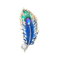Blue Gold Tone Peacock Crystal Enamel Metal Brooch Pin view 1