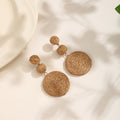 Brown Raffia Wrapped Triple Round Statement Stud Earrings view 6