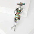 Abalone Shell Lady Brooch With Wide Brim Hat and Silver Frame view 2