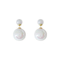 Gold Iridescent Double Pearl Front Back Stud Earrings view 5
