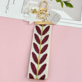 Embroidered Leaf Ribbon Wristlet Keychain With Pearl Bead Strap And Charm view 12
