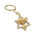 Clear Accent Star of David Menorah Keychain in Silver and Gold view 5