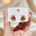 Gold Tone Red Lattice Pomegranate Stud Earrings Metal Tone Jewelry view 3