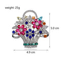 Flower Basket Crystal Metal Brooch Pin 4.9 x 5 cm for Jackets and Lapels view 2