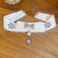 White Velvet Choker Necklaces with Bow and Snowflake Charms view 7