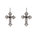 Antique Silver Ornate Cross Black Center Hoop Earrings view 5