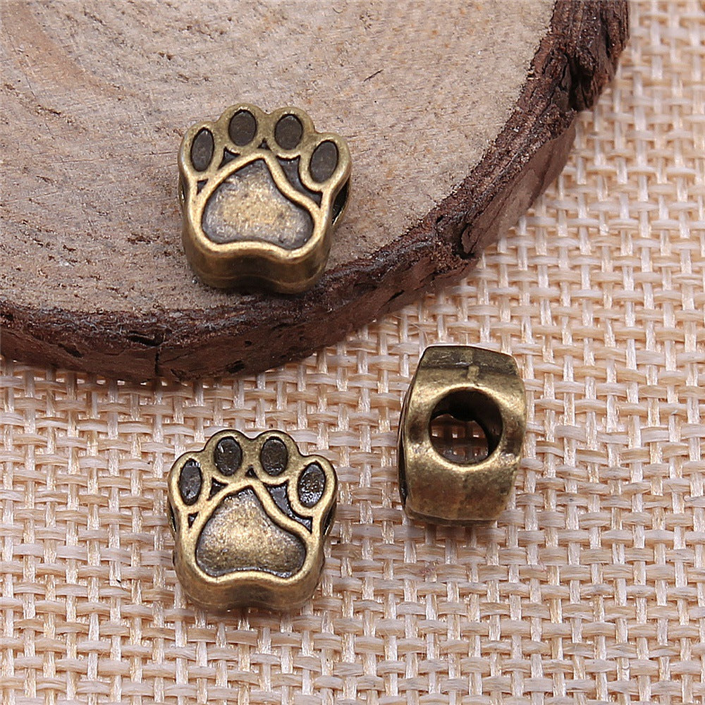 11x11x7mm 2.9g Zinc Alloy Dog Paw Large Hole Spacer Beads for DIY Bracelet Necklace Making