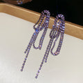 Purple Crystal Layered Tassel Drop Statement Earrings view 8