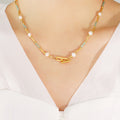 Pearl Green Tube Bead Necklace Gold OT Toggle Clasp view 6