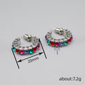 Rainbow Crystal Half Hoop Stud Earrings in Silver Tone view 4