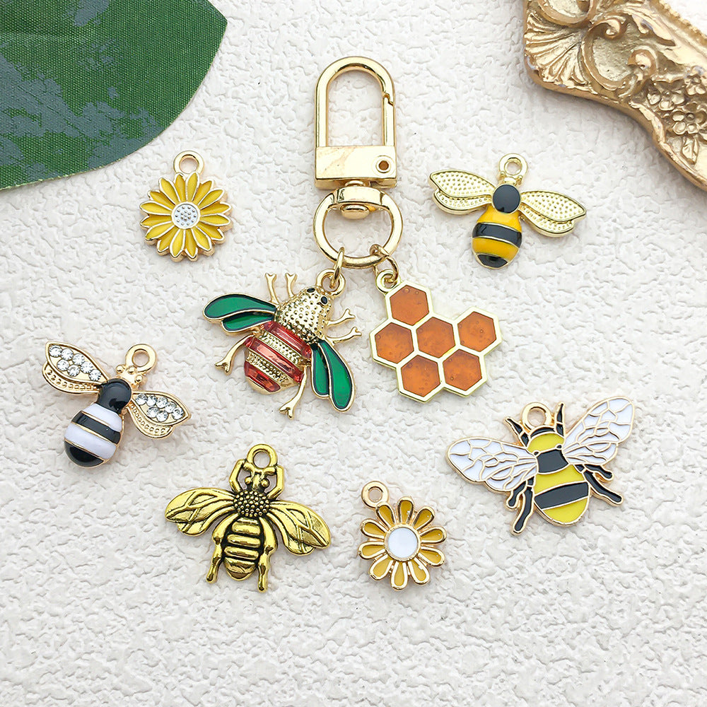 Enamel Zinc Alloy Bee Charm Pendant for DIY Hair Accessories Bracelet Necklace Jewelry