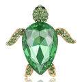Sea Turtle Crystal Brooch Green Pink Rhinestone Gold Pin view 1