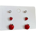 Red Apple Heart And Crystal Stud Earring Set Jewelry Design view 5