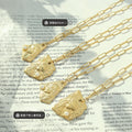 Gold Irregular Portrait Pendant Paperclip Chain Necklace view 2
