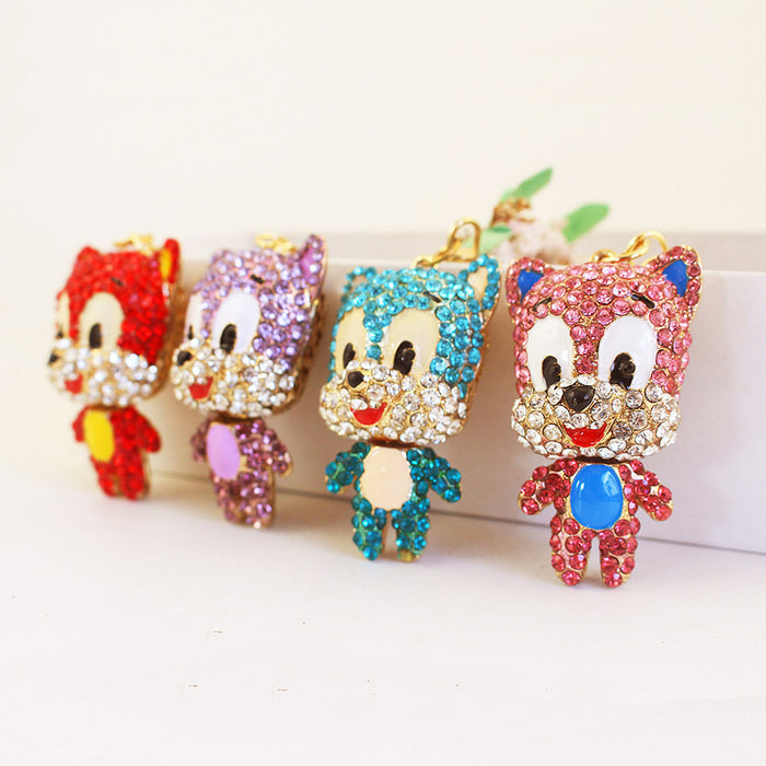 Rhinestone Cartoon Fox Keychain With Gold-Tone Ring And Lobster Clasp