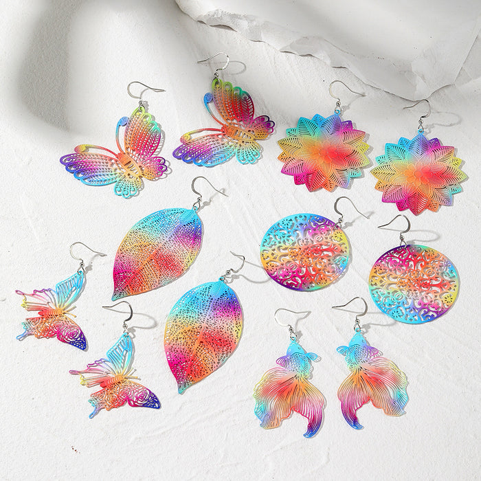Silver Tone Rainbow Openwork Geometric Hook Earrings