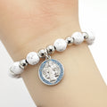 White Cross Bead Stretch Bracelet Saint Benedict Medal view 4