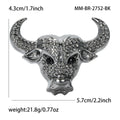 Black Crystal Bull Head Brooch With Silver Tone Details view 5
