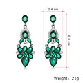 Green Silver Tone Green Floral Teardrop Tassel Crystal Three Designs Metal Dangle Earrings view 2