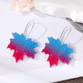 Silver Tone Colorful Printed Acrylic Leaf Kidney Wire Drop Earrings view 3