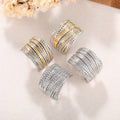 Layered Pavé Half Hoop Earrings In Silver And Two Tone Finishes view 3