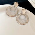 Concentric Open Circle Metal Fringe Stud Earrings Statement Pair view 7