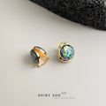 Gold Tone Iridescent Round Shell Huggie Hoop Earrings For Women view 4