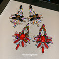 Multicolor Crystal Floral Drop Earrings In Red And Black view 4