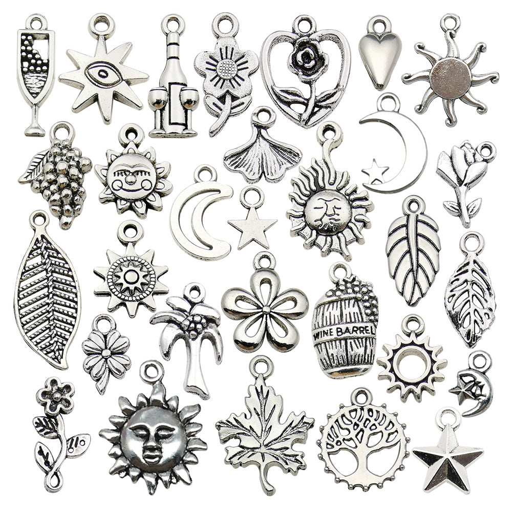 Zinc Alloy Star Moon Sun Leaf Rose Flower Charm Pendants for DIY Bracelet Necklace