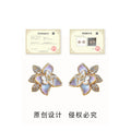 Gold Iridescent Purple Enamel Flower Crystal Leaf Studs view 3