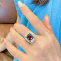 Silver Tone Red Square Crystal Double Halo Ring Polished Metal Jewelry view 5
