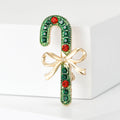 Green Crystal Candy Cane Brooch With Red Stones and Gold Bow view 4