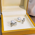 Gold and Silver Bow Pearl Look Two Way Stud Earrings view 3