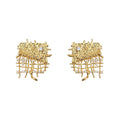 Gold Tone Clear Stone Woven Mesh Square Stud Earrings view 5