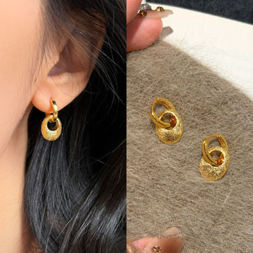 Pair of Metal Tone Gold Tone Sculpted Open Oval Drop Earrings