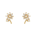 Gold Tone Clear Stone Small Flower Branch Stud Earrings view 5